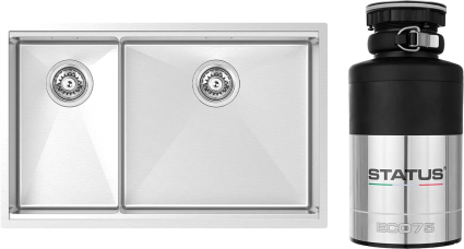 Комплект Мойка Kantera Integrato V2 ITR450D/R(K) R с разделочной доской и роллматом, mikrobrush + Измельчитель Status ECO 75