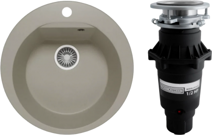 Комплект Мойка Polygran Atol 627437 серая + Измельчитель Bone Crusher BC 810-SL Slim Line