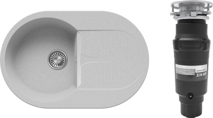 Комплект Мойка Polygran Atol 854864 светло-серая + Измельчитель Bone Crusher BC 910-SL-Slim Line