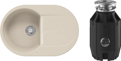 Комплект Мойка Polygran Atol 854857 кремовая + Измельчитель Bone Crusher BC 910-AS