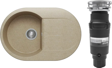 Комплект Мойка Polygran Atol 679047 песочная + Измельчитель Bone Crusher BC 910-SL-Slim Line