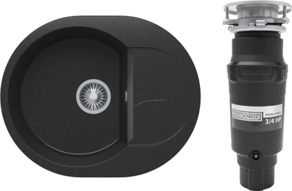 Комплект Мойка Polygran Atol 678958 черная + Измельчитель Bone Crusher BC 910-SL-Slim Line