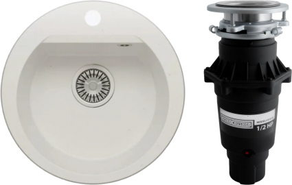 Комплект Мойка Polygran Atol 678910 белый хлопок + Измельчитель Bone Crusher BC 810-SL Slim Line