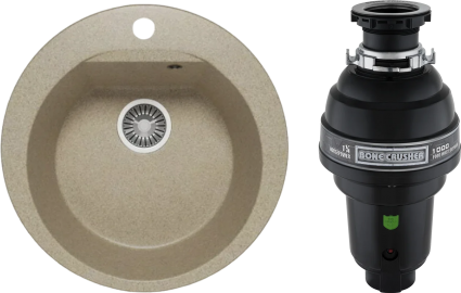 Комплект Мойка Polygran Atol 627475 песочная + Измельчитель Bone Crusher BC 1000-AS