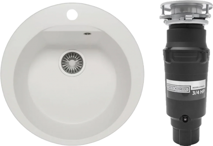 Комплект Мойка Polygran Atol 627451 белый хлопок + Измельчитель Bone Crusher BC 910-SL-Slim Line