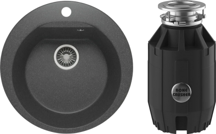 Комплект Мойка Polygran Atol 627444 черная + Измельчитель Bone Crusher BC 910-AS