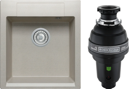 Комплект Мойка Polygran Argo 460 серая + Измельчитель Bone Crusher BC 1000-AS
