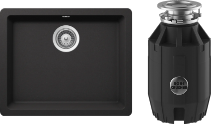 Комплект Мойка Schock Quadro 701047U 60 (N-100) Cristalite неро + Измельчитель Bone Crusher BC 910-AS