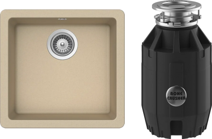Комплект Мойка Schock Quadro 700516U 50 Cristalite лунный камень + Измельчитель Bone Crusher BC 910-AS