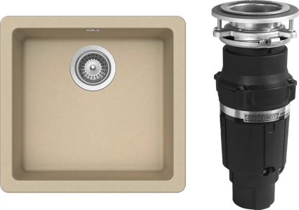 Комплект Мойка Schock Quadro 50 Cristalite лунный камень + Измельчитель Bone Crusher BC 610-AS