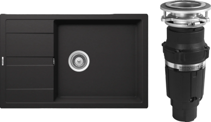 Комплект Мойка Schock Optima 60D Max Cristalite неро + Измельчитель Bone Crusher BC 610-AS