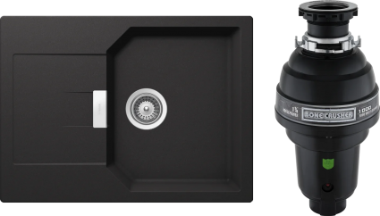Комплект Мойка Schock Manhattan 45D Cristalite неро + Измельчитель Bone Crusher BC 1000-AS