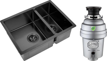 Комплект Мойка Zorg Inox PVD PVD 58-2-44 GRAFIT графит + Измельчитель Inox D