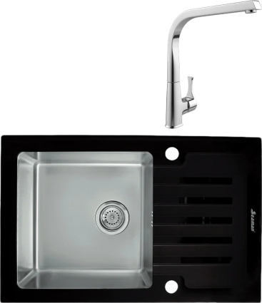 Комплект Мойка Seaman Eco Glass SMG-780B + Смеситель MEGA Mega