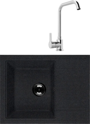 Комплект Мойка Whinstone Мунго 650 черный + Смеситель MEGA Ege MG-PL10 хром