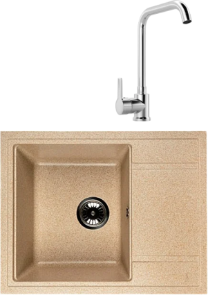 Комплект Мойка Whinstone Мунго 650 жасмин + Смеситель MEGA Ege MG-PL10 хром