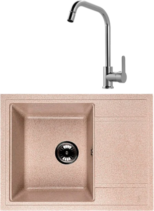 Комплект Мойка Whinstone Мунго 650 бежевый + Смеситель MEGA City MG- ZRV104 хром