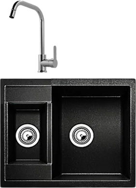 Комплект Мойка Whinstone Гарда 1 1/2B черный металлик + Смеситель MEGA City MG- ZRV104 хром