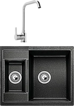 Комплект Мойка Whinstone Гарда 1 1/2B черный + Смеситель MEGA Ege MG-PL10 хром