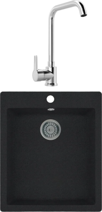 Комплект Мойка Whinstone Аркус 420 черный металлик + Смеситель MEGA Ege MG-PL10 хром