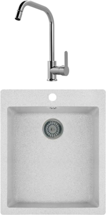 Комплект Мойка Whinstone Аркус 420 белый + Смеситель MEGA City MG- ZRV104 хром