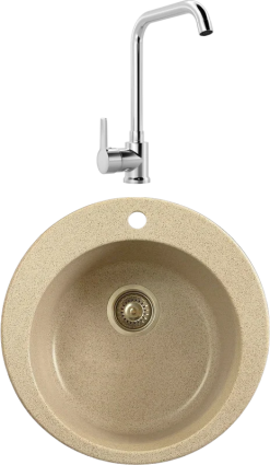 Комплект Мойка Whinstone Арго 1B бежевый + Смеситель MEGA Ege MG-PL10 хром