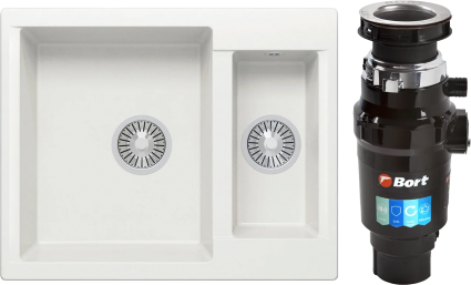Комплект Мойка Polygran Brig 620 белый хлопок + Измельчитель Bort Master Eco