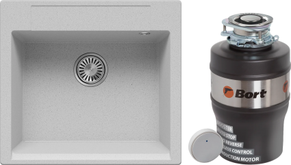 Комплект Мойка Polygran Argo 560 светло-серая + Измельчитель Bort Alligator Mega