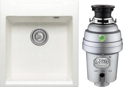 Комплект Мойка Polygran Argo 460 белый хлопок + Измельчитель Zorg Inox D