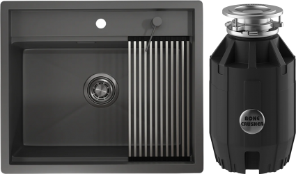 Комплект Мойка Granula Kitchen Space 6051, графит матовый + Измельчитель Bone Crusher BC 910-AS