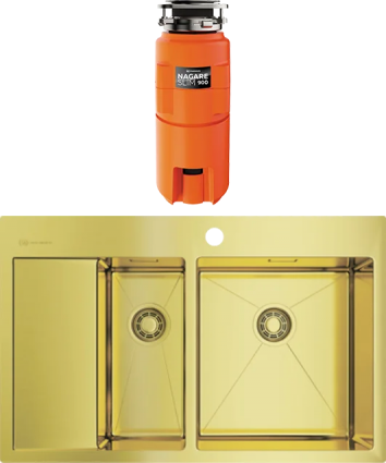 Комплект Мойка Omoikiri Akisame 78-2-LG-R светлое золото + Измельчитель Nagare slim 900