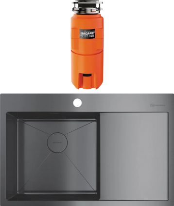 Комплект Мойка Omoikiri Akisame 78 L, вороненая сталь + Измельчитель Nagare slim 900