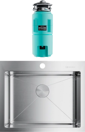 Комплект Мойка Omoikiri Akisame 59-IN нержавеющая сталь + Измельчитель Nagare slim 1250-AZ azur blue