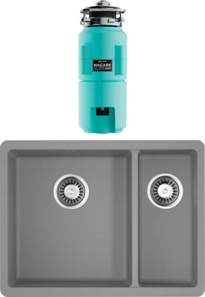 Комплект Мойка Omoikiri Kata 55-2-U-GR leningrad grey + Измельчитель Nagare slim 1250-AZ azur blue