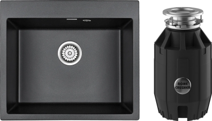 Комплект Мойка Paulmark Kante 60 PM106052-BL черный + Измельчитель Bone Crusher BC 910-AS