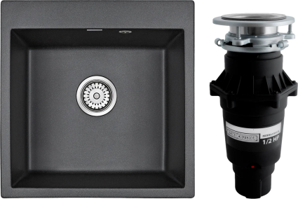 Комплект Мойка Paulmark Kante 50 PM105152-BL черный + Измельчитель Bone Crusher BC 810-SL Slim Line