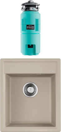 Комплект Мойка Omoikiri Daisen 42-SA бежевая + Измельчитель Nagare slim 1250-AZ azur blue