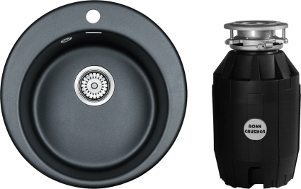 Комплект Мойка Paulmark Gelegen 50 PM404800-BLM черный металлик + Измельчитель Bone Crusher BC 810-AS