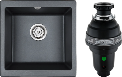 Комплект Мойка Paulmark Brilon PM104546-BLM черный металлик + Измельчитель Bone Crusher BC 1000-AS