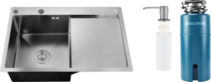Комплект Мойка РМС MRK-7851BL-L c дозатором, графит + Измельчитель Paulmark Intenso