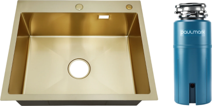 Комплект Мойка РМС MR-6050G золотая + Измельчитель Paulmark Intenso