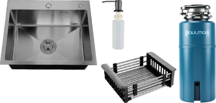 Комплект Мойка РМС MR-5843BL c корзиной и дозатором, графит + Измельчитель Paulmark Intenso