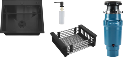 Комплект Мойка РМС MR-5050BL c корзиной и дозатором, графит + Измельчитель Paulmark Intenso