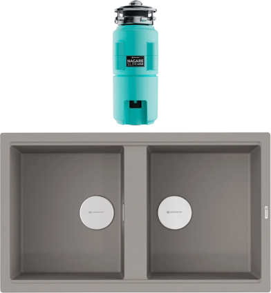 Комплект Мойка Omoikiri Kitagawa 86-2-GR leningrad grey + Измельчитель Nagare slim 1250-AZ azur blue