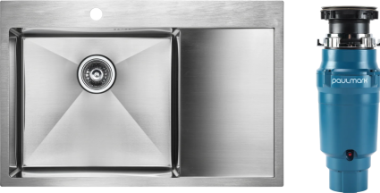Комплект Мойка Paulmark Kroner PM217851-BSL брашированная нержавеющая сталь L + Измельчитель Intenso