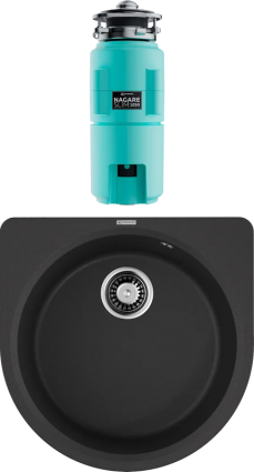 Комплект Мойка Omoikiri Akegata 51 черная + Измельчитель Nagare slim 1250-AZ azur blue