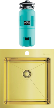 Комплект Мойка Omoikiri Akisame 46-LG светлое золото + Измельчитель Nagare slim 1250-AZ azur blue