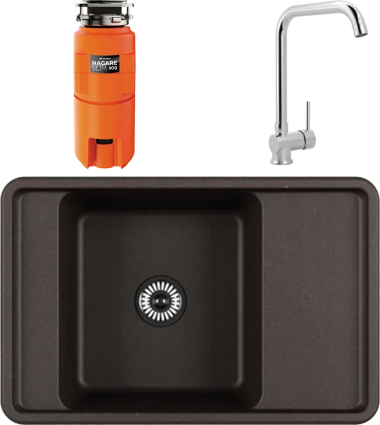 Комплект Мойка AQUATON Беллис 78 кофе + Смеситель MEGA Didim MG-CM107 хром + Измельчитель Omoikiri Nagare slim 900
