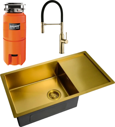 Комплект Мойка Zorg Light + Смеситель Steel Hummer SH 2022 BRONZE бронза + Измельчитель Omoikiri Nagare slim 900