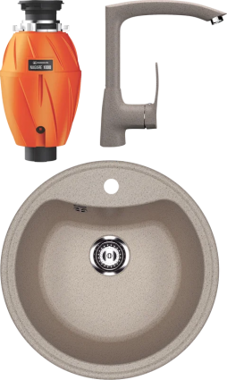 Комплект Мойка Ulgran U-601 -302 песочная + Смеситель U-005 -302 песочный + Измельчитель Omoikiri Nagare 1000